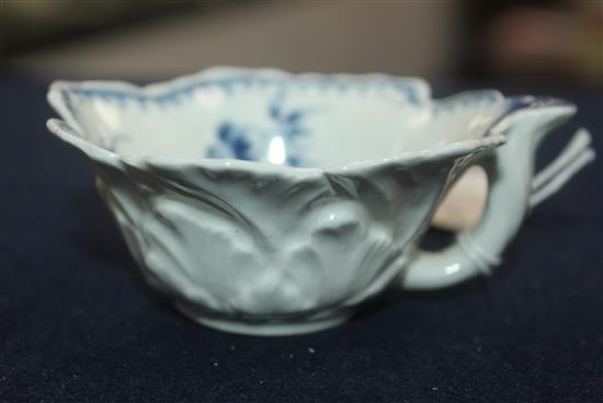 A Worcester leaf moulded butterboat, c.1775, 9cm across